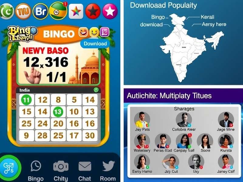 Bingo Malayali community features showing multiplayer rooms and chat